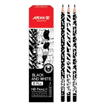 مداد مشکی مدل سیاه و سفید ۱۲ تایی آریا